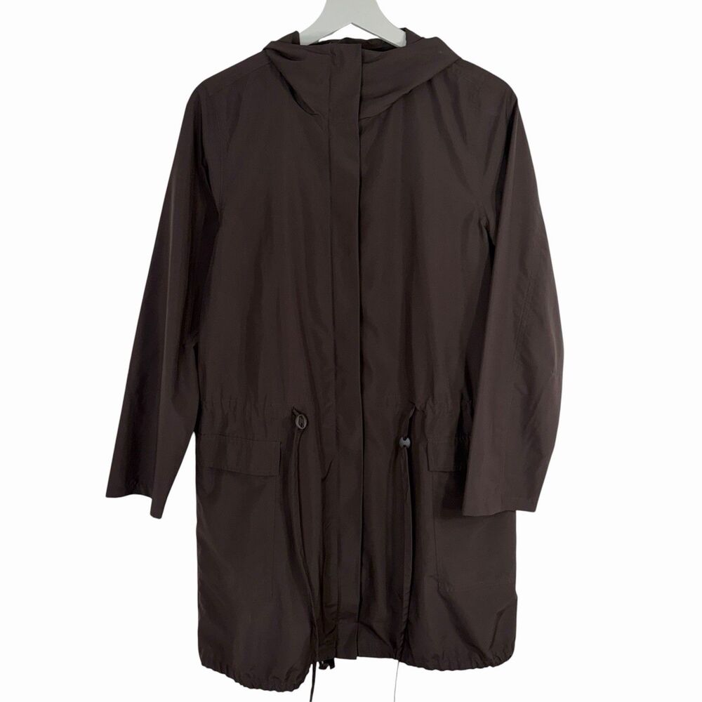 EILEEN FISHER XS Lightweight Longline Jacket Hooded Drawstring Waist Pockets